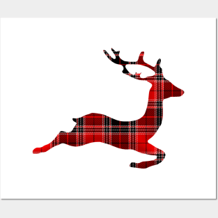 Red Christmas Plaid Reindeer Posters and Art